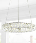 Chrome 1 Light Integrated LED Pendant With Crystal Ring Dope Adjustable Height Modern Glam Dining Room Chandelier Dimmable ETL Listed