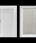 Heavy Duty Aluminum Wall Access Panel With Secure Magnetic Latch And Crisp White Louvered Vents For No Sweat Drywall Inspection And Top Shelf Airflow Control 36 By 48 Inch close-up view.