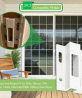 2 Pcs E 2124 Aluminum Sliding Door Keeper Set For Hook Style Latch, shown installed and close-up in front of glass doors.