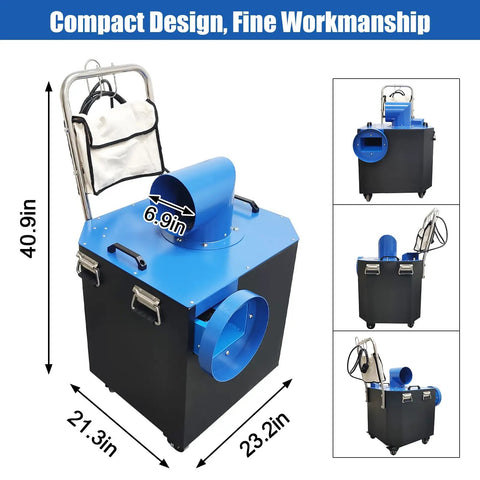 Heavy Duty Industrial Air Duct Dust Busting Cleaner For Commercial Central HVAC Systems With 4000 Cubic Meters Per Hour Suction 16.4 Ft Duct Length And 4.9 To 9.8 Ft Ceiling Height Built For Warehouses And Workshops compact duct cleaner, 40.9in tall
