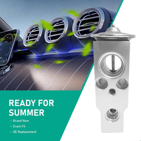 Universal Air Conditioning Expansion Valve For Cars And SUVs High And Low Temperature Resistant Throttling And Pressure Reducing Valve Durable Metal Construction Easy Install Silver Finish with car dashboard background
