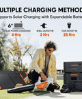 Man charging Go-To High Capacity Portable Power Station With 2042Wh LiFePO4 Battery, 3000W AC Output, Solar Generator outdoors