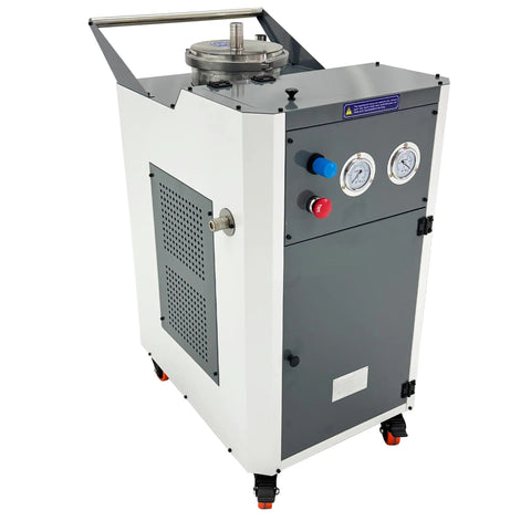 Heavy Duty Pneumatic Chip Remover And Air Powered Coolant Tank Cleaner For Cutting Fluid Filtration Sump Cleaning Cart with gauges and control panel.