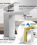 Diagram showing Dope Brushed Nickel One Hole Bathroom Faucet Built From Solid Brass With Pop Up Drain Stopper structure and features.
