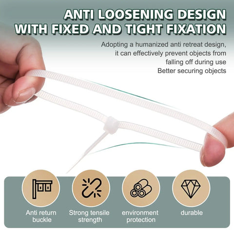 White Clear Zip Ties 14 Inch 100 Pack 60 Lb Beefy Heavy Duty UV Resistant Self Locking Nylon Cable Ties For Outdoor Use Great For DIY Fixes And Rugged Projects