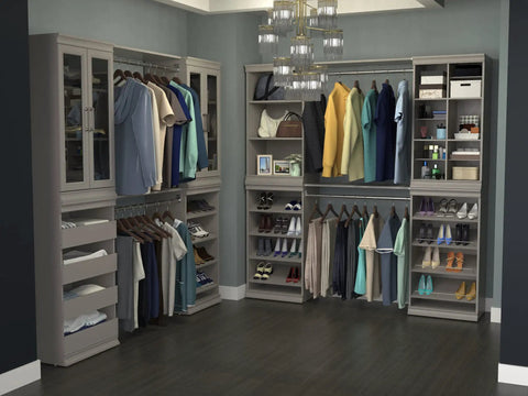 Total Game Changer Modular Closet Organizer With Four Adjustable Angled Shoe Shelves And Slick Taupe Finish For Seamless Stacked Storage Setup Hardware Included