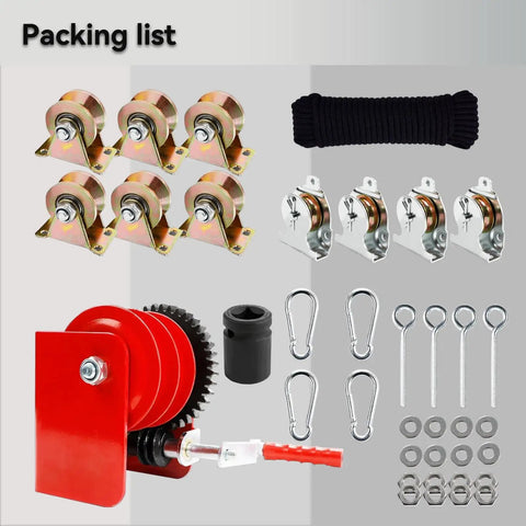 Components of Adjustable Overhead Garage Storage Lift With Hand Crank Heavy Duty Ceiling Hoist System 300 Lb Capacity