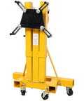 Tough As Nails 1500 LB Engine Hoist Stand featuring geared 360 degree swivel head in yellow with smooth six wheel mobility base.