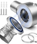 Magnetic Dryer Vent Coupler With 90 Degree Elbow Kit showing aluminum housing, clamps, and screws for easy installation