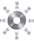 Stainless steel DIY band clamp kit with 30 ft strap and eight fasteners; coil of metal hose clamps