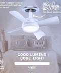 Slick Socket Ceiling Fan With Blazing Led Bulb And E26 Screw Base Mini Light Fixture For Bedroom Kitchen Living Room Or Balcony in white with four blades.