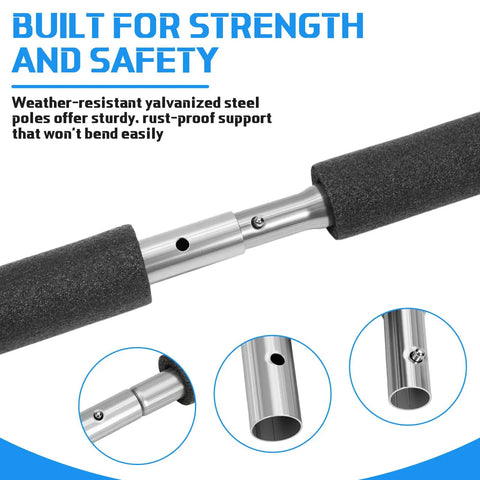 Top Shelf 2 Set Trampoline Pole Replacement Kit With Upper And Lower Straight Tubes universal enclosure accessories, weather-resistant galvanized steel with foam sleeves.