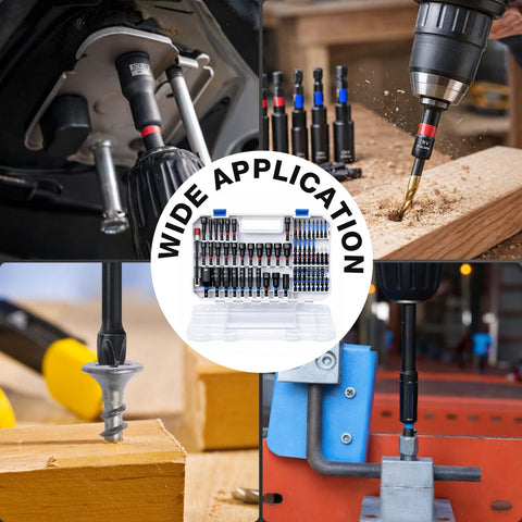 80 Piece Magnetic Impact Nut Driver Set With SAE And Metric Sockets And Universal Sockets Wing Nut Drivers Adapters And Bit Holder For Power Drill And Impact Driver For Auto And Home Repair in use on various materials and applications.