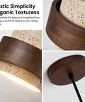 Axamate Wabi Sabi Pendant Light Natural Stone Chandeliers Dia 8" showcasing rustic wood and stone textures, ideal for modern living spaces.