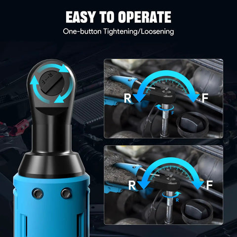 Cordless Three Eighths Inch Electric Ratchet Wrench With Beefy 66 ft-Lbs Torque, 21V Power demonstrating easy one-button operation