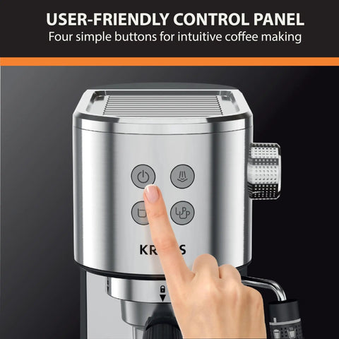 Heavy Duty 15 Bar Espresso Maker With Sca Certified Precision Temperature Control And Sleek Automatic Milk Frother control panel with buttons.
