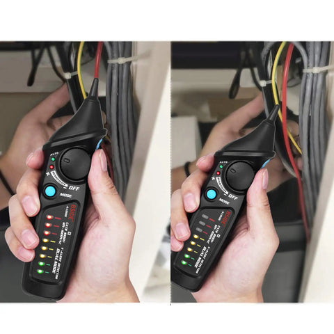Person using Non Contact Voltage Detector Pen AVD06 12-1000V With Auto And Manual Modes Adjustable Sensitivity NCV