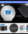 Dimensions and components of 24 Pack 3D Night Light Bases With Clear Acrylic Sheets Remote Controls And USB Cables DIY Lamp Kit