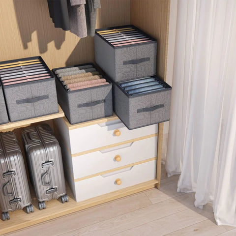 Stackable Wardrobe Drawer Organizer with 6 7 9 grids, built-in PP board, nonwoven fabric, easy access handles in closet