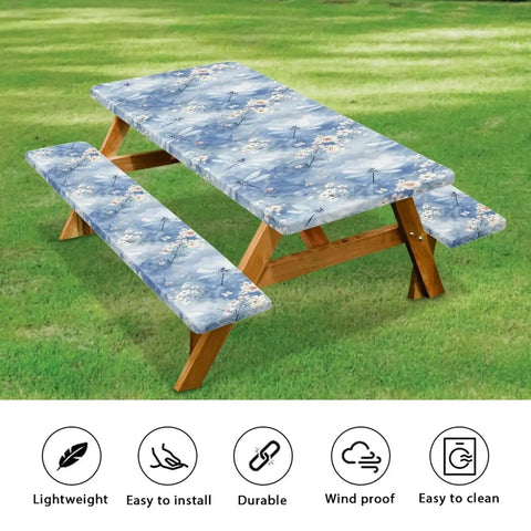 Cute Dragonfly 3 Piece Picnic Table Cover Set With Waterproof Bench Covers For Rectangular Tables And Benches Perfect For Camping