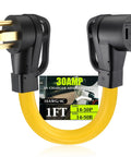 Straightup Solid Gear Nema 14To30P To 14To50R Ev Charger Adapter Compatible With Tesla Level 2 Home Charging One Foot Power Extension Cable in yellow.