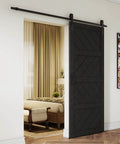 Sliding Barn Door 30x84 Inches Black With Modern Paneled Wave Design, Complete Barn Door Set, Waterproof PVC Surface installed