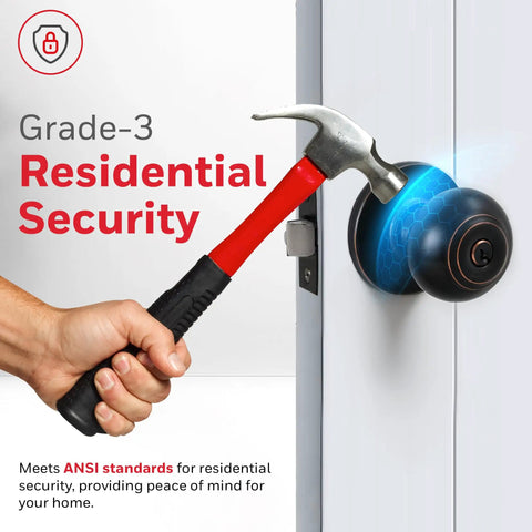 Anti Bump Front Door Knob With Lock And Keys For Interior And Exterior Doors In Oil Rubbed Bronze Finish under hammer test