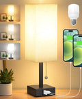 Cozy Bedside Table Lamp With 3 Color Temperatures 3000K 4000K 5000K, USB C And USB A Ports, pull chain, LED bulb included
