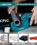 Heavy Duty PVC Pipe Cutter With Ratchet For PEX PVC And PPR Hoses Up To One And Five Eighths Inch Capacity Includes Deburring Tool