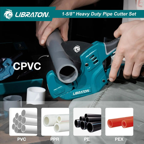 Heavy Duty PVC Pipe Cutter With Ratchet For PEX PVC And PPR Hoses Up To One And Five Eighths Inch Capacity Includes Deburring Tool