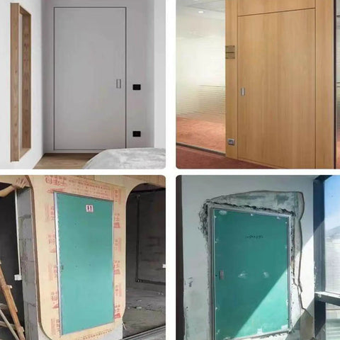 Heavy Duty Aluminum Drywall Access Panel With Flush Mount Hidden Inspection Door, Seamless Gypsum Cover For Electrical And Plumbing Projects displayed in various room settings.