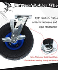 Heavy Duty Swivel Plate Casters With Thick Rubber Tires And Reliable Side Lock Brakes 4 Pack close-up view with blue center and steel plate.