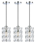 Three crystal-designed adjustable 1-light indoor kitchen island pendant lights with 6-inch drum glass shade modern farmhouse vibe.