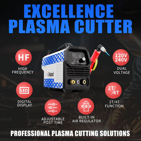 60A Plasma Cutter With Large LED Display And Dual 120V 240V IGBT Inverter Delivers Clean One Half Inch Cuts And Five Eighths Inch Max