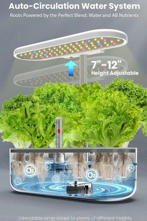 12 Pod Hydroponics Indoor Garden System With LED Grow Light And Pod Kit Germination Starter 4L Water Pump Height Adjustable