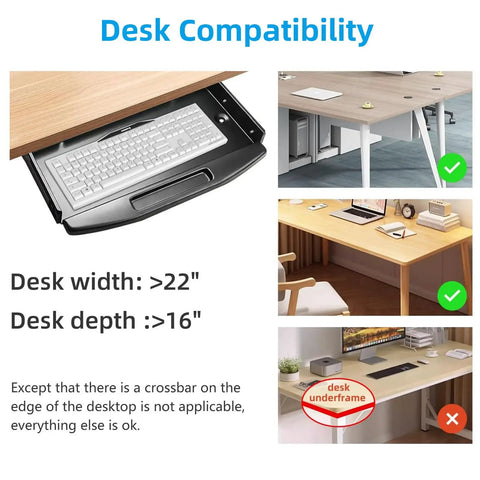 Heavy Duty Under Desk Keyboard Tray With Super Slick Glide Mechanism And 360 Rotating Mouse Platform Built Like A Tank For An Ergonomic Home Office Desk Setup At 28 Inches Long