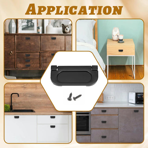 4 Pack Flush Pull Ring Handles 3 Inch Hidden Recessed Furniture Grips for Cabinets and Doors, Aluminum Alloy Matte Black