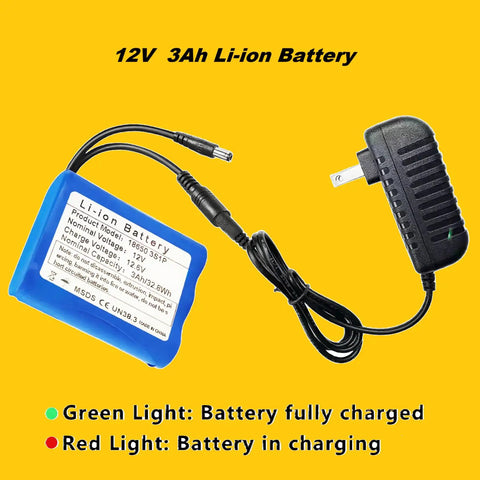Heavy Duty 12V 3000mAh Rechargeable Battery Pack With 12.6V Charger And DC5521 Connector with charging lights indicator
