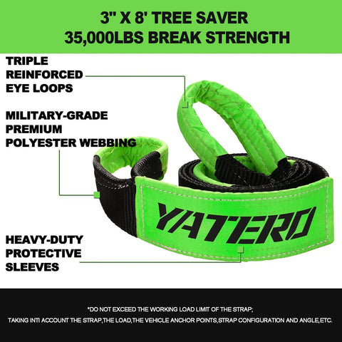 Off Road Recovery Kit With 10 Ton Snatch Block Pulley 3 Inch By 8 Foot Tree Saver Strap Two D Ring Shackles And Heavy Duty Winching Accessories For Truck And SUV Rescue 3in x 8ft strap