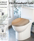 Elongated Resin Toilet Seat for Bathroom on a standard toilet showcasing adjustable hinges and installation guides.