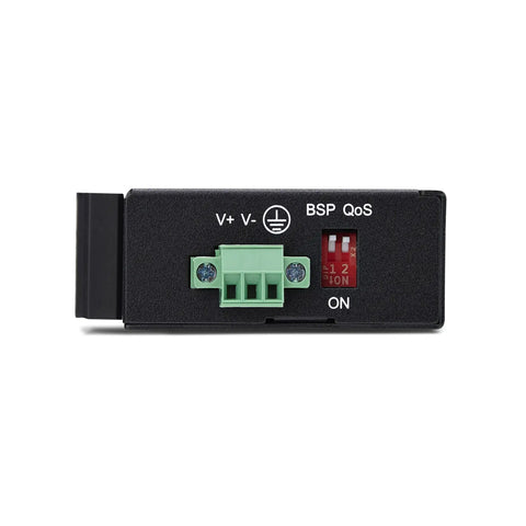 Back view of Unmanaged 5 Port Industrial Gigabit Ethernet Switch With DIN Rail Or Wall Mount IP30 Enclosure showing 3 pin terminal block