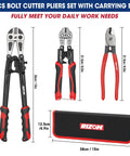 RIZOM 3-piece bolt cutter set with carrying bag; 14in bolt cutter, 8in mini bolt cutter, and 8in wire cutter.