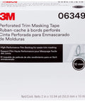 Product box of Perforated Trim Masking Tape For Auto Molding Protection Hand Tear Hard Band Edge Lifts Moldings For Concealed Paint Edges Speeds Paint Time Saves On Replacement 50.8 mm By 10 M Roll 10 mm Wide with bilingual text and tape image inset.