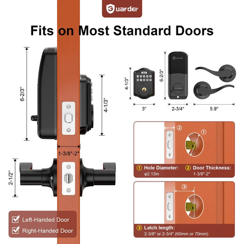 Smart Lock With Keypad Keyless Entry Smart Deadbolt Door Lock dimensions and fitting guide on standard doors, brown finish