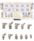Top Tier 45Pcs Carbon Steel Metric Grease Fitting Kit With M6 M8 M10 Zerk Nipples And Angled Elbows For Auto Garage And Heavy Machinery Maintenance Work, assorted fittings