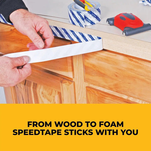 Applying Peel And Stick SpeedTape Double Sided Edge Banding Tape For Woodworking Laminate Bonding And Templates Heavy Duty Adhesive