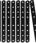 Heavy Duty Black Mending Plates 12 Pack, 10 Inch Flat Straight Braces For Wood Furniture Repair, cast iron braces in a row.