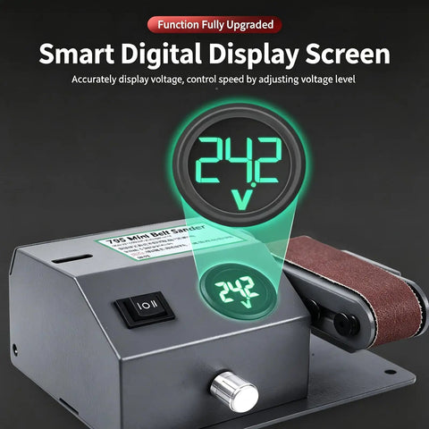 Electric 350W Digital Belt Sander And Knife Sharpener With Variable Speed and Adjustable Angle showcases a smart display of voltage.