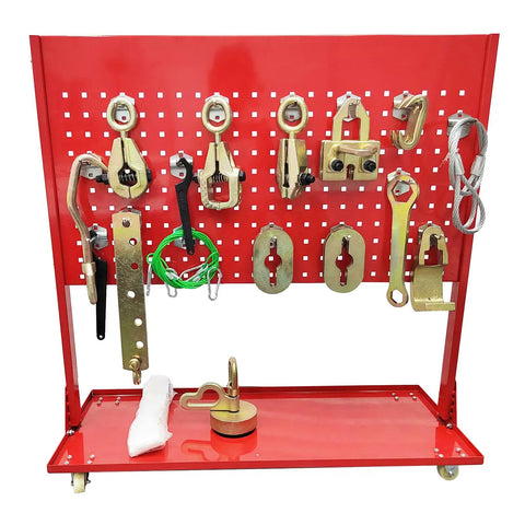 Red tool rack with clamps and tools for 2.7 Ton Car Body Pulling System With Movable Frame And Floor Chassis Straightening Machine