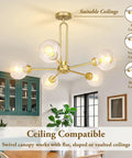 Gold Globe Giant Pendant Chandelier 5 Light Sputnik Ceiling Fixture With Dope Clear Glass Shades in dining room setting